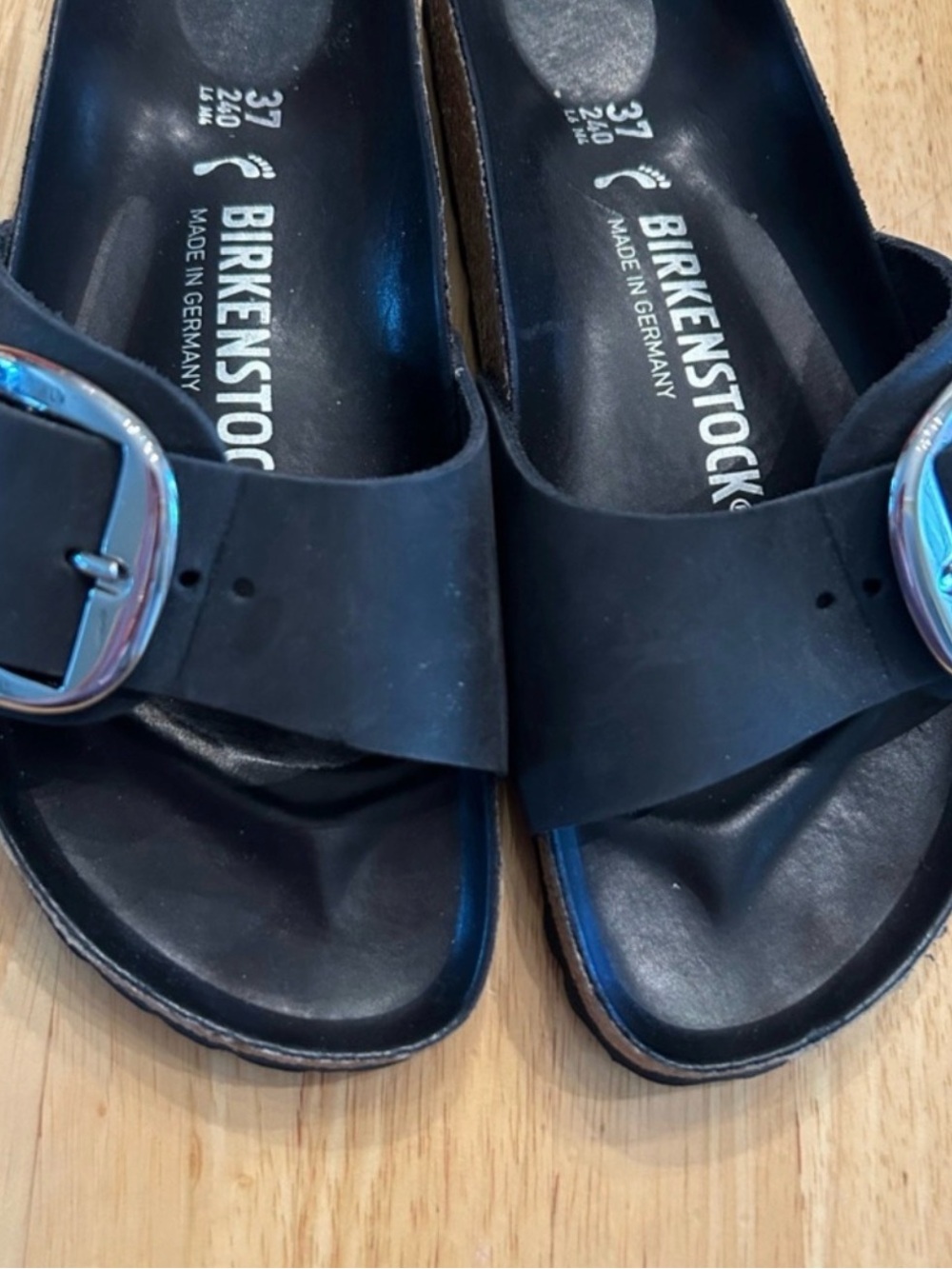 Birkenstock Black Madrid Slides Big Buckle Single Strap Silver Boho 37/ 6 6.5